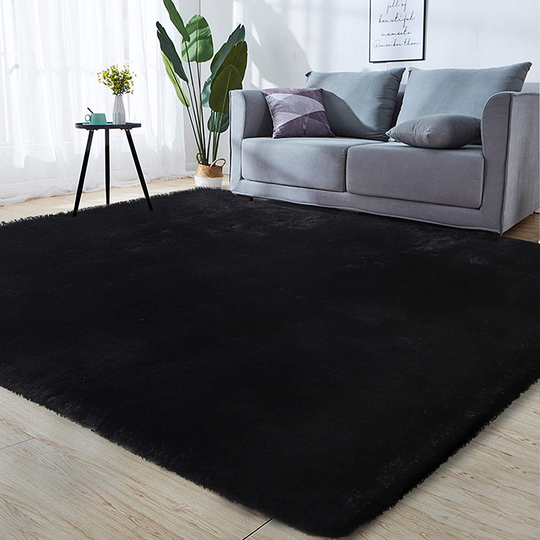 GKLUCKIN Shag Ultra Soft Area Rug, Fluffy 6'X9' Black Rugs Fuzzy Indoor Large Faux Fur Rugs Non-Skid Furry Carpets for Living Room Bedroom Nursery Kids Playroom Decor