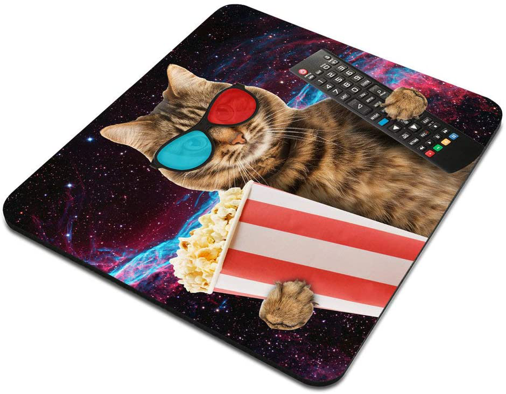 Amcove Funny cat in The 3D Glasses with Popcorn Basket Mousepad Non-Slip Rubber Gaming Mouse Pad Rectangle Mouse Pads for Computers Laptop Cat Desk Accessories