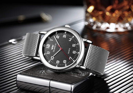 OLMECA Men’s Watch Wrist Watches Analog Quartz Waterproof Stainless Steel Mesh Band Simple Watch for Men 709wd