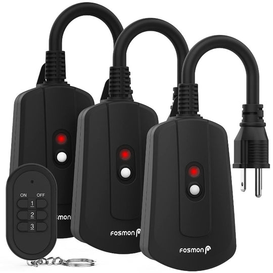 Wireless Remote Control 3-Prong Outlet - UL Listed (3 Receiver, 1 Remote) - Heavy Duty Waterproof Grounded Electrical Plug - 100ft Range