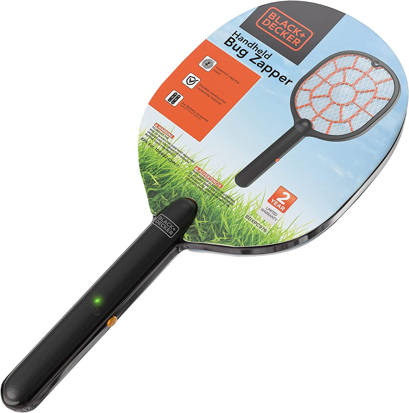 BLACK+DECKER Bug Zapper Racket – Electric Fly Swatter for Gnats, Mosquitoes, & More – Harmless-to-Humans Outdoor Bug Zapper Battery Operated – Handheld Electric Fly Swatter – Bug Zapper Indoor Racket