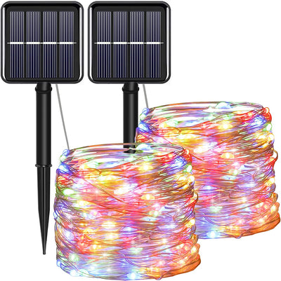 4th of July Patriotic Decorations for Home Outdoor Lights-Red White Blue Solar String Lights,2Pack Each 100LED 33ft 