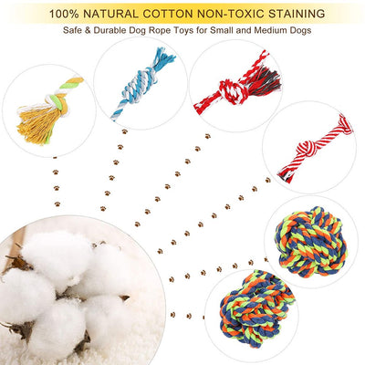 10 Pack Dog Rope Toys - Teething Cotton Rope Ball & Durable Toys