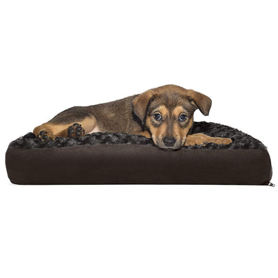 Furhaven Pet Dog Bed - Deluxe Ultra Plush Faux Fur Pillow Cushion Traditional Mattress Pet Bed with Removable Cover for Dogs and Cats, Chocolate, Small