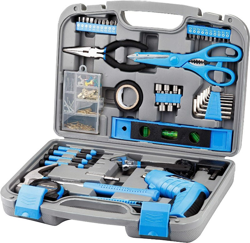 136 Piece Tool Set General Household Hand Tool Kit with Plastic Toolbox 