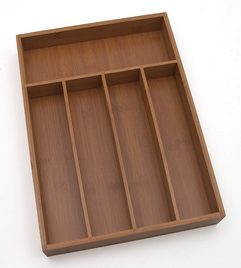 Bamboo Wood Flatware Organizer with 5 Compartments