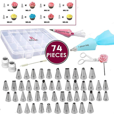 30 or 74 Piece Piping Bags and Tips Set for Frosting