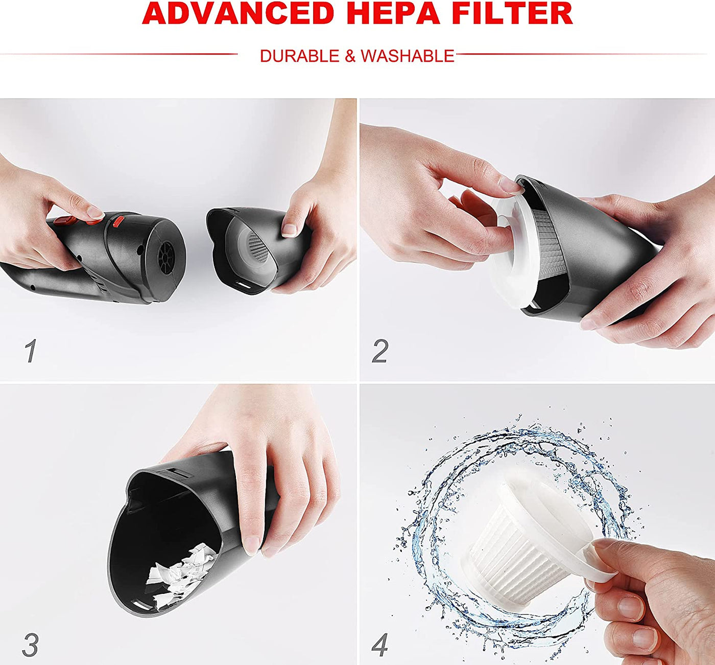 Portable Lightweight Corded Vehicle Handheld Vacuum with 6500Pa Strong Suction & Washable Filter