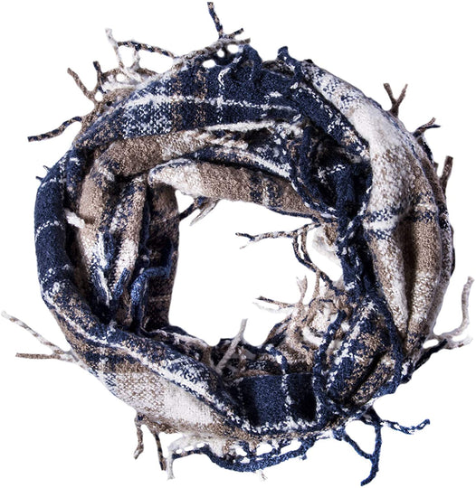 Womens Winter Plaid Infinity Scarf Warm Tassel Circle Loop Scarves & Knit Fall Scarfs for Women