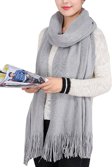 Wander Agio Women's Warm Long Scarves Winter Scarfs Pure Color Scarf Tassel