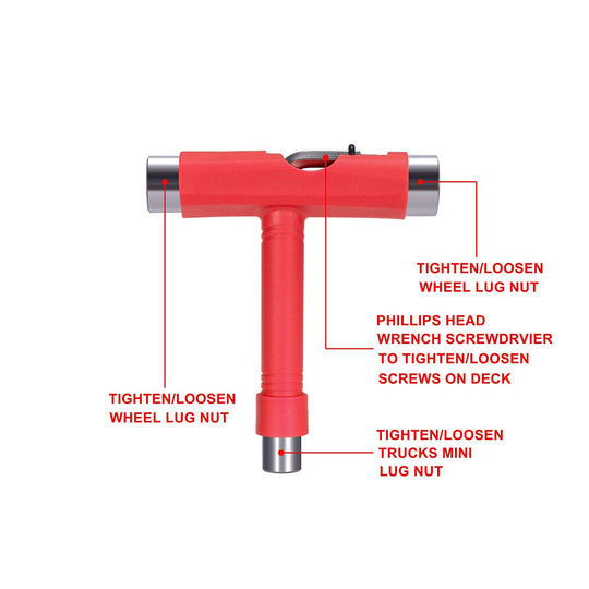 Zeato All-In-One Skate Tools Multi-function Portable Skateboard T Tool Accessory with T-type Allen Key and L-type Phillips Head Wrench Screwdriver
