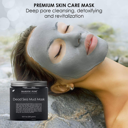 MAJESTIC PURE Dead Sea Mud Mask - Natural Face and Skin Care for Women and Men - Best Black Facial Cleansing Clay for Blackhead, Whitehead, Acne and Pores - 8.8 fl. Oz