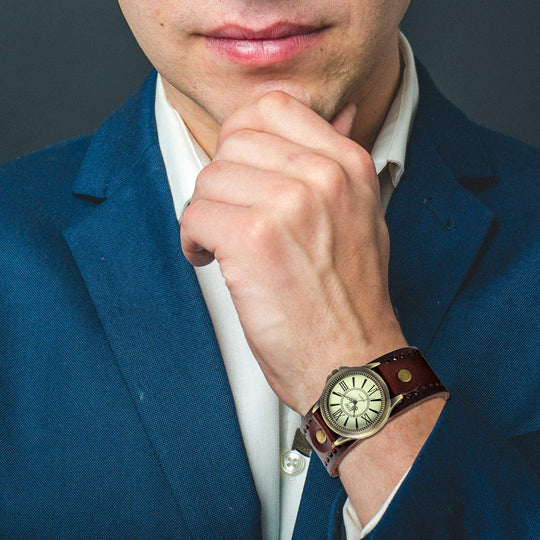 JewelryWe Vintage Wrist Watch Wide Leather Strap Band Cuff Quartz Watches for Men Women, for Valentine’s Day