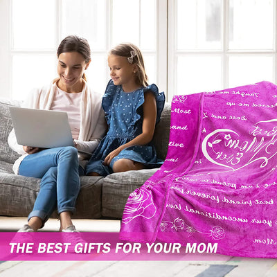 Blanket for Mom, Best Mom Ever Gift Blanket, Mom Gifts from Daughter Son Husband for Birthday, Mothers Day, Christmas, Valentines Day (Purple, Throw)