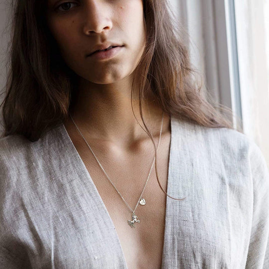  Girls 14K White Gold Plated Heart Initial Horse Necklace 