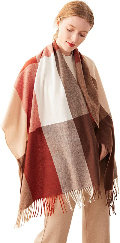 PINCTROT Chunky Large Blanket Scarf for Men Women Warm Cozy Plaid Tartan Wrap Super Soft Shawl Cape