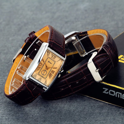 Lancardo Retro Vintage Square Quartz Analog Watch Silver Tone Case Crocodile Pattern Brown Leather Business Casual Dress Wrist Watch