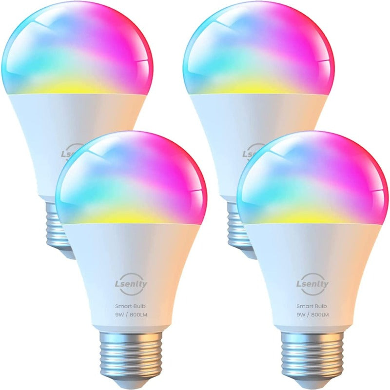 4 Pack 800 Lumens Dimmable RGBWW Color Changing Light Bulbs, Compatible with Alexa and Google Assistant, No Hub Required