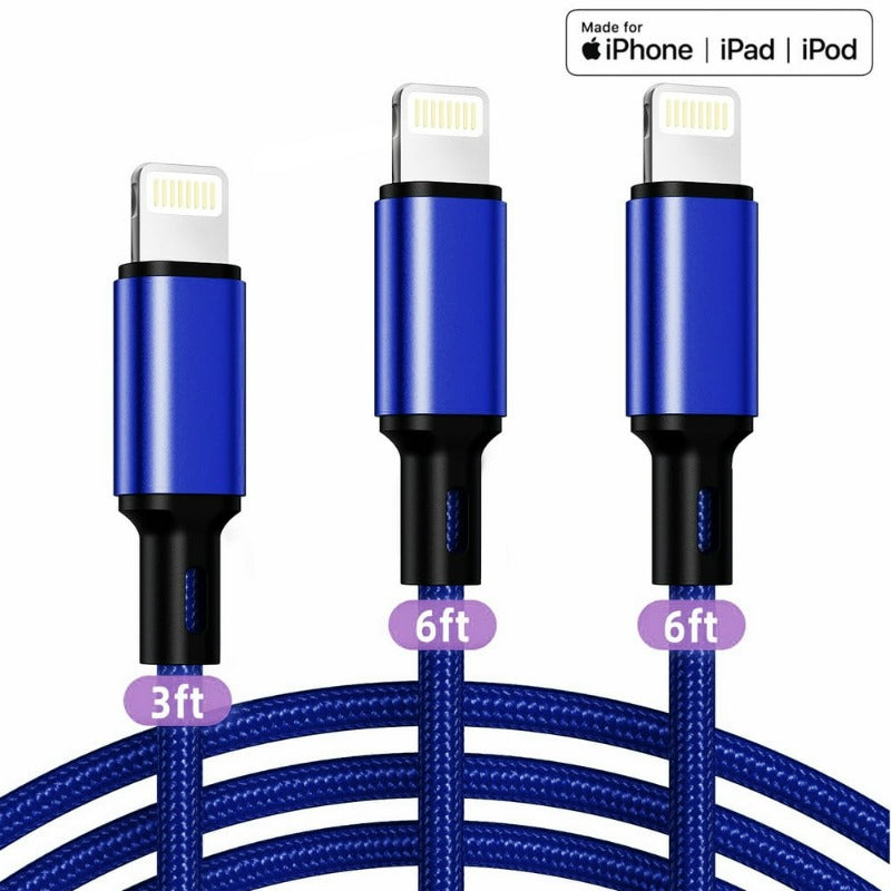 Mfi Certified Lightning Cable, 3Pack 3/6/6 FT Long Iphone Charger, Premium Nylon Iphone USB Cables, Fast Charging