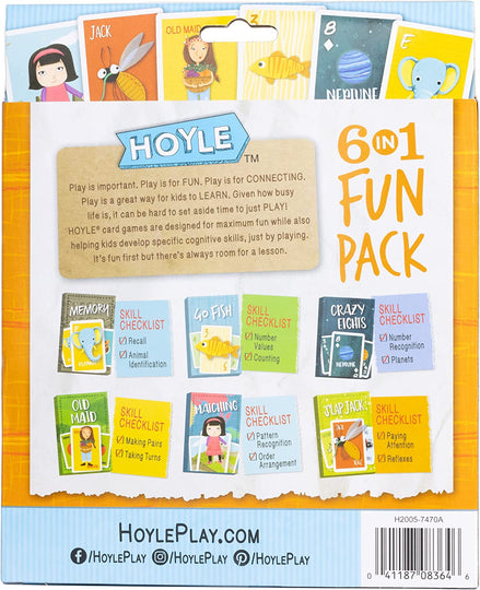 Hoyle 6 in 1 Fun Pack - Kids Card Games - Ages 3 & Up - Memory, Go Fish, Crazy Eights, Old Maid, Matching, Slap Jack