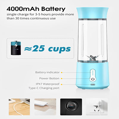 Rechargeable Portable Blender for Smoothies Shakes,  500ml Personal Blender with 4000mah  with Silicone Straw & Straw Cleaning Brush