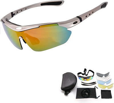 Anti-UV400 Cycling Glasses, Polarized Sports Sunglasses with 4 Interchangeable Lenses