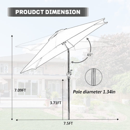 7.5FT Patio Umbrella with Push Button Tilt and Crank