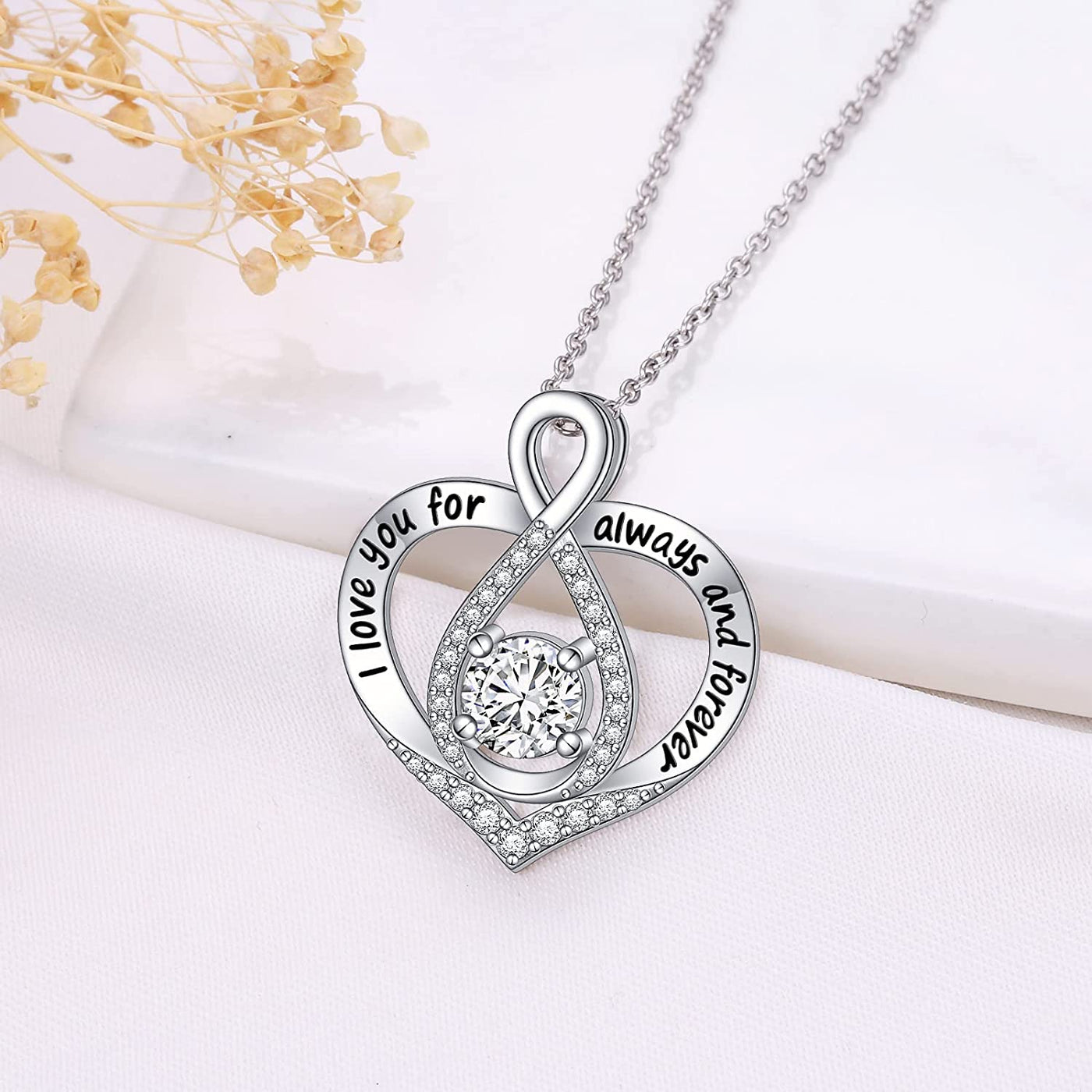 S925 Sterling Silver Birth Stone Heart Pendant Necklaces 