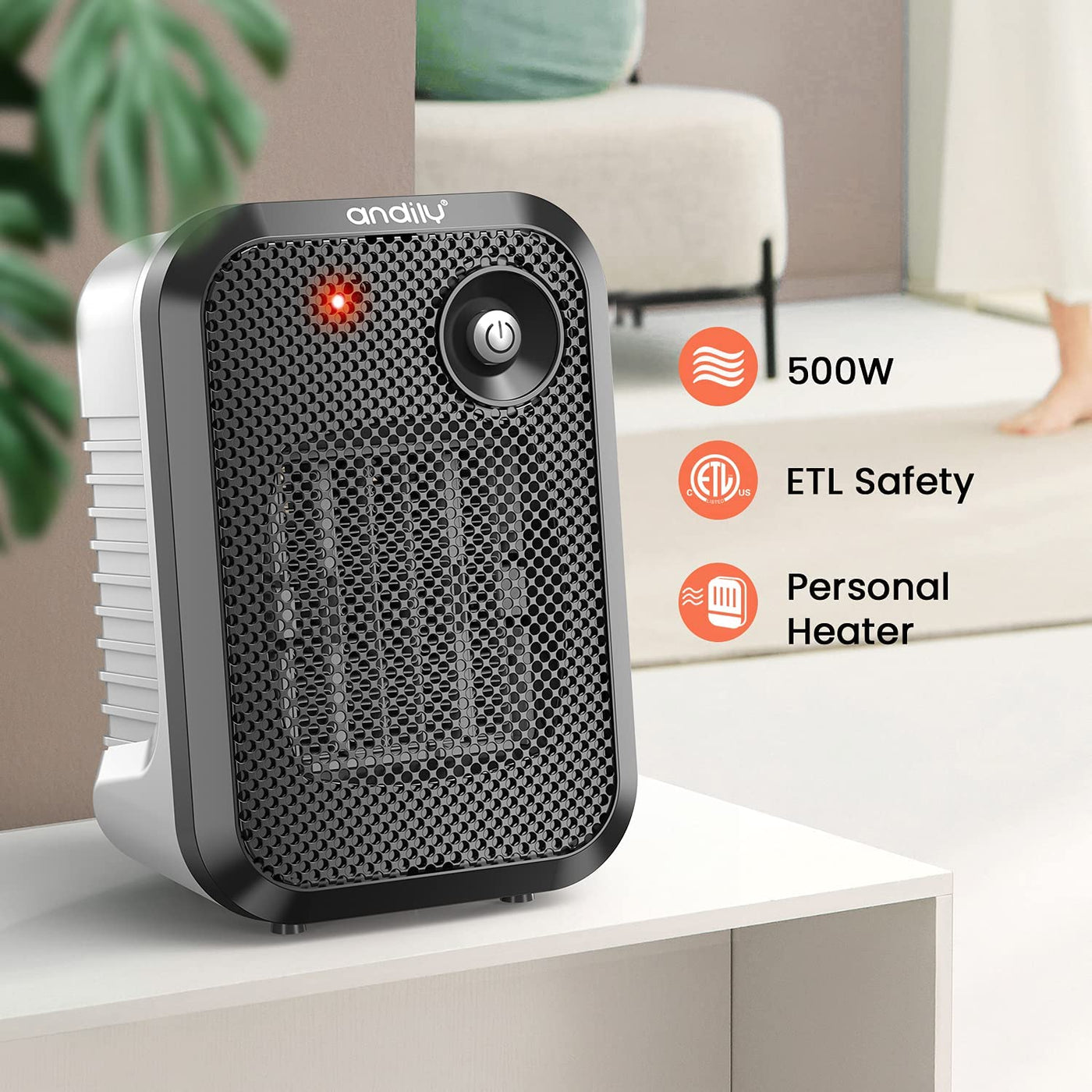 500W Space Heater Electric for Home & Office Indoor