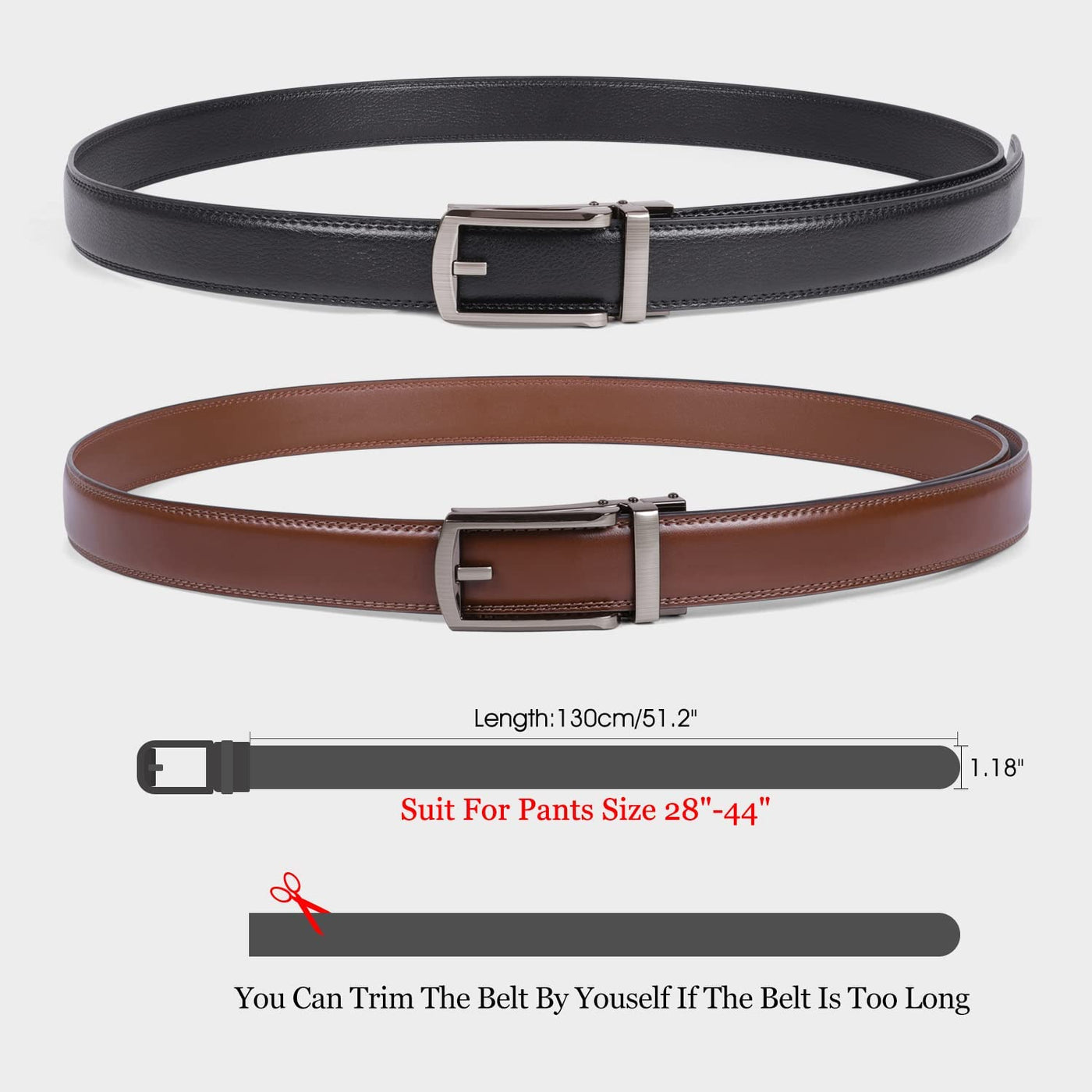 Set of 2 Leather Ratchet Dress Belt for Men