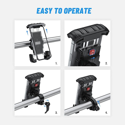 Handle Bar Phone Mount - Motorcycle or Bicycle 360 Rotation Phone Clamp Clip for iPhone or Android 4.5" - 6.8" Phones