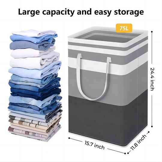 2 Pack 75L Large Laundry Basket, Freestanding Waterproof Clothes Basket, Foldable Waterproof Clothes Basket, Cotton Linen Storage Basket with Handles, for Clothes and Toy Storage