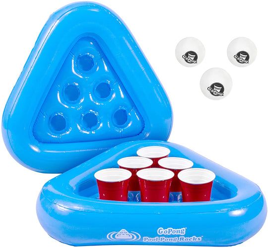 Pool Pong Rack Floating Beer Pong Set, Includes 2 Rafts and 3 Pong Balls