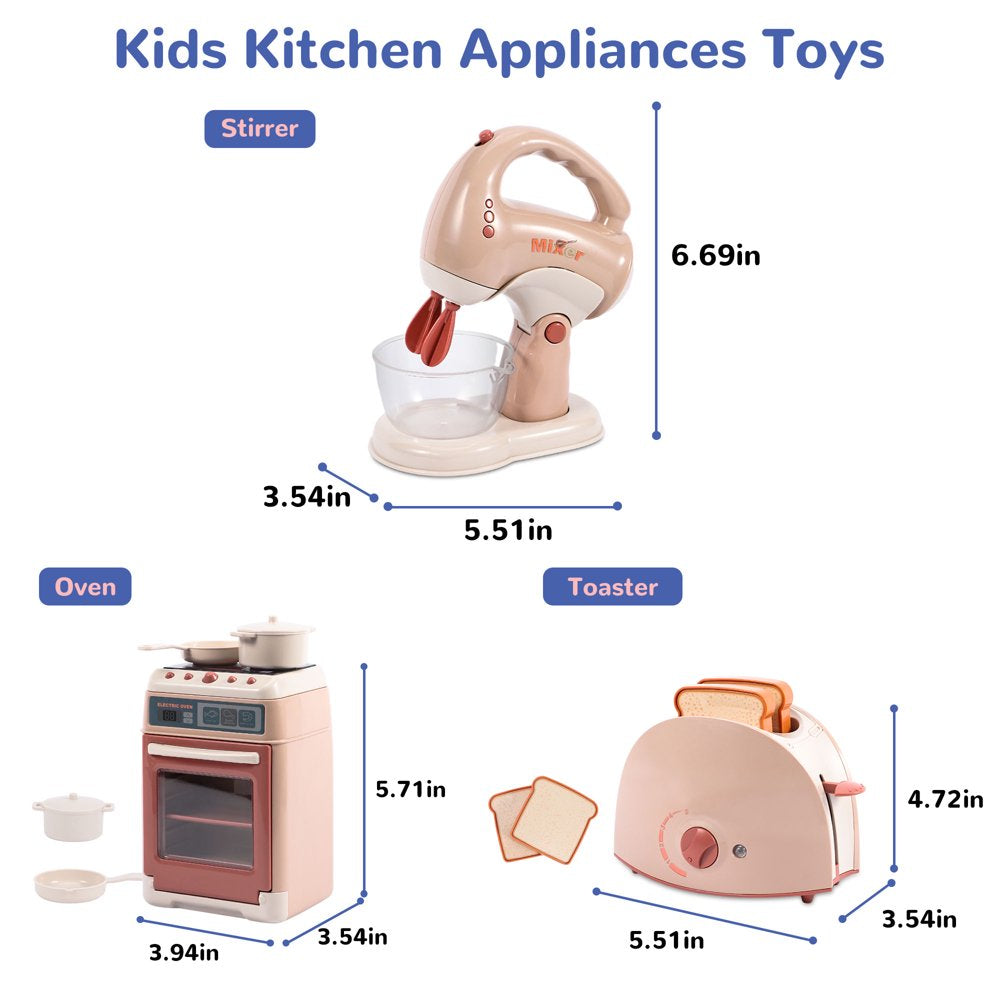 3Pcs Kids Play Kitchen with Oven, Toaster and Stirrer, Toy Kitchen Appliance for Toddlers Girls Boys Gift