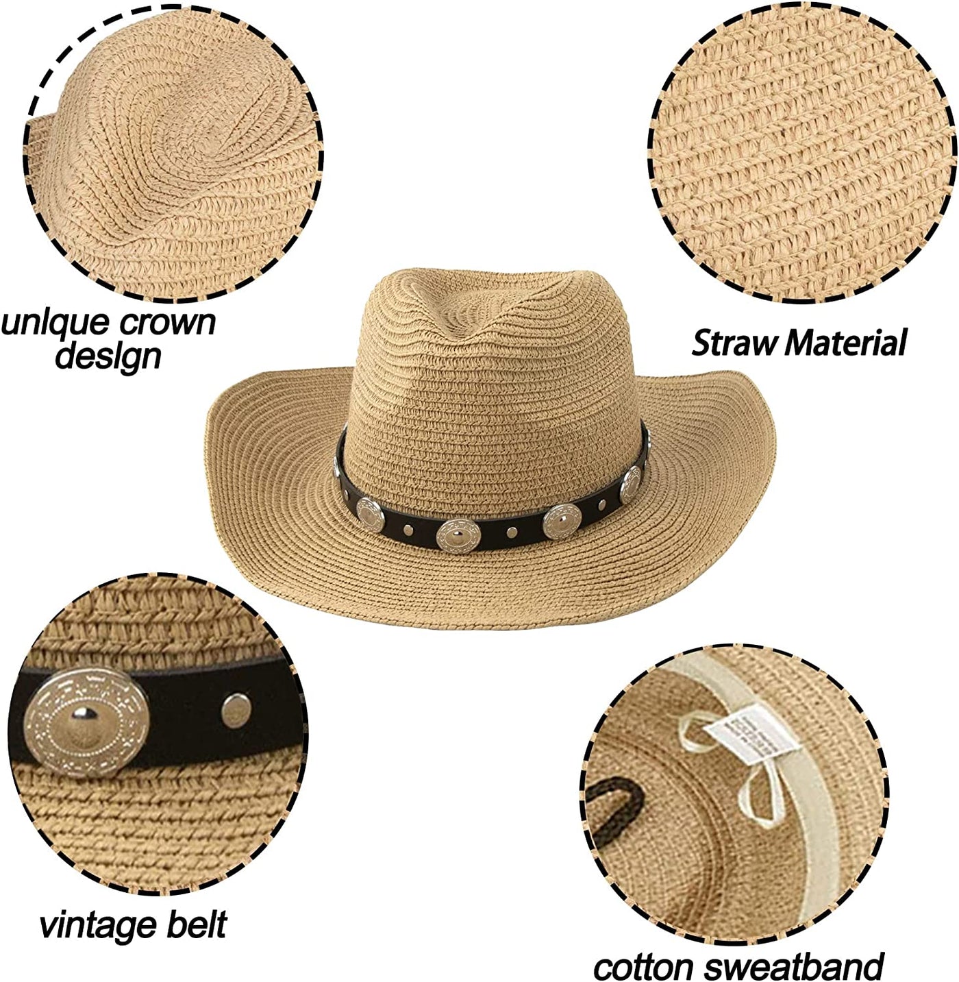 Summer Straw Cowboy Hat for Women