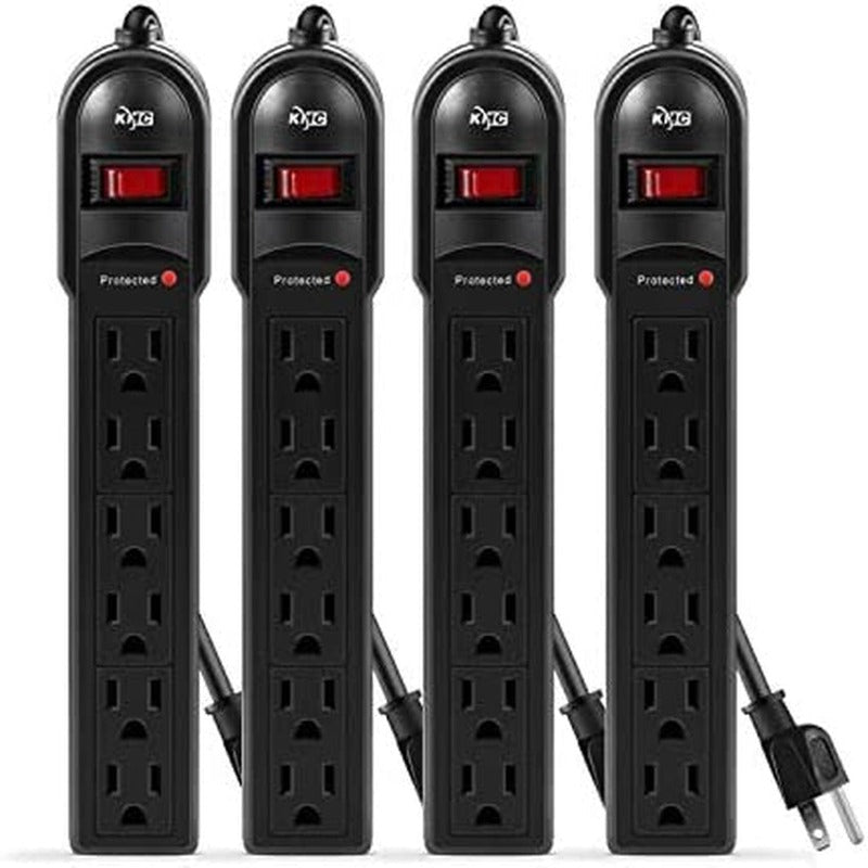 6-Outlet Surge Protector Power Strip 4-Pack with Overload Protection, 2-Foot Cord, 600 Joule