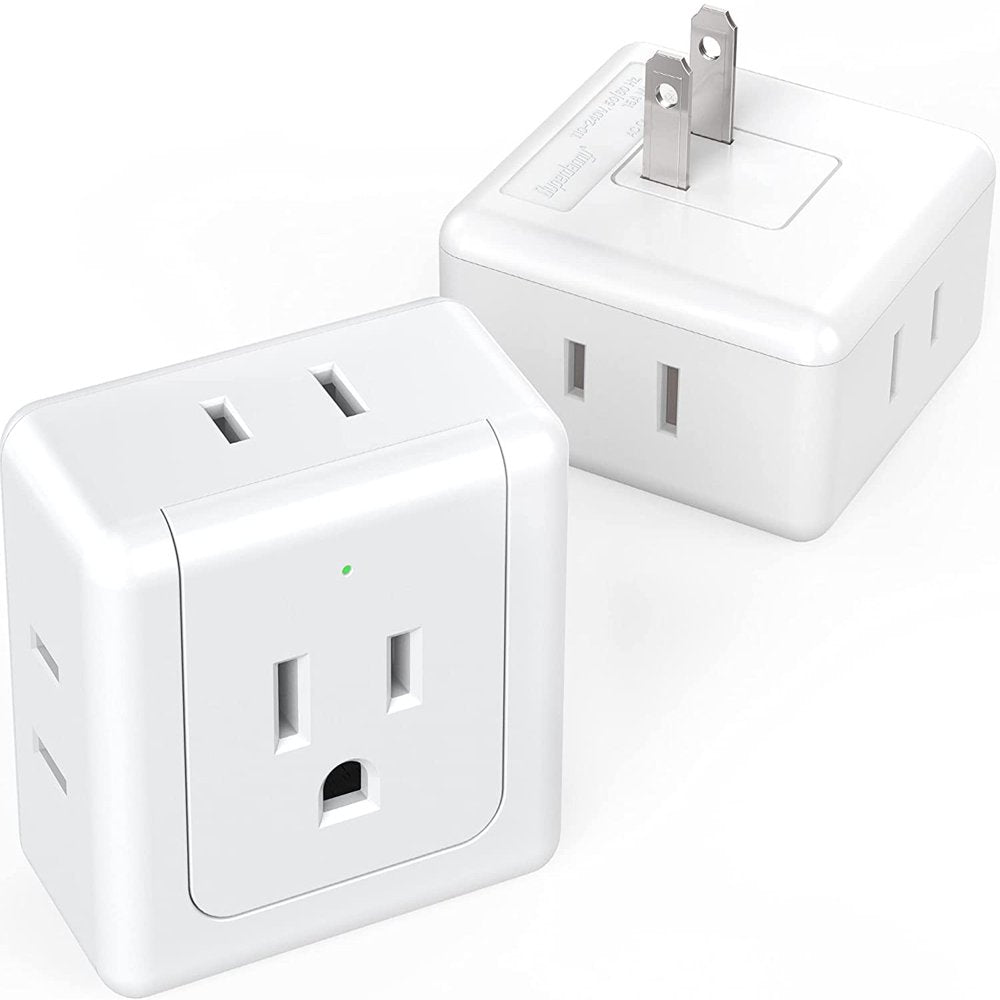 2 Pack  5 Way Wall Outlet Extender Wall Outlet Splitter Flat Plug Adapter 3 Prong Electrical Plug White