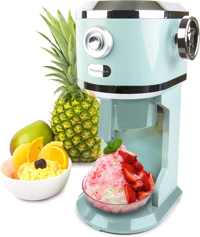  Electric Hawaiian Table-Top Snow Cone Maker, Shaved Ice Machine Includes 1 Reusable Plastic Cup and Ice Molds, White/Green