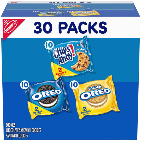 30 Snack Packs - Nabisco Cookie Variety Pack OREO, OREO Golden & CHIPS AHOY! (2 Cookies per Pack)