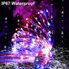 4th of July Patriotic Decorations for Home Outdoor Lights-Red White Blue Solar String Lights,2Pack Each 100LED 33ft 