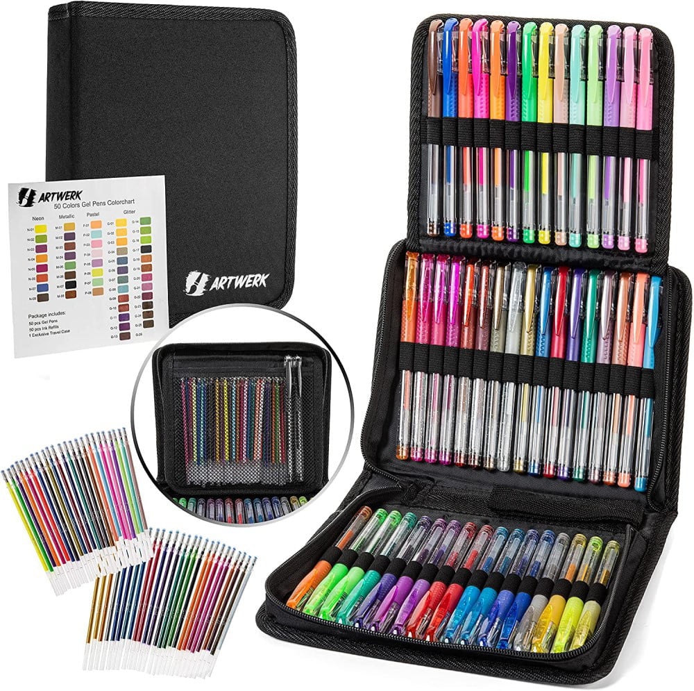  100 Pack Glitter Gel Pens for Adult Coloring with Silk Travel Case