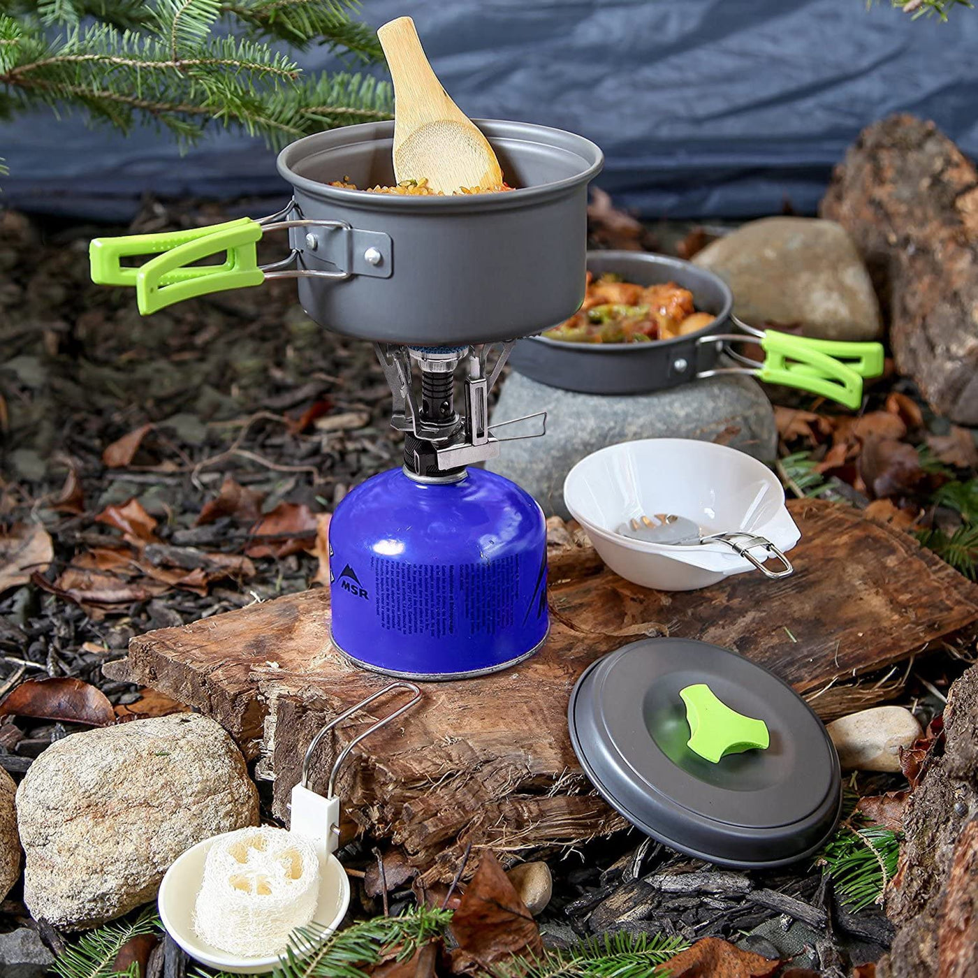 MalloMe Camping Cookware Mess Kit Gear – Camp Accessories Equipment Pots and Pans Set