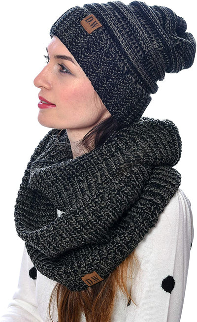 Debra Weitzner Womens Winter Slouchy Beanie Hat and Infinity Scarf Set - Knit Ski Skull Cap and Loop Scarf for Women
