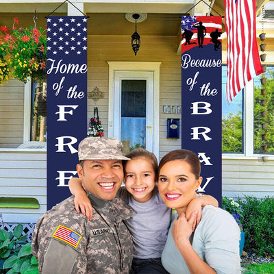 American Flag Patriotic Soldier Porch Sign Banners,Patriotic Decoration for Memorial Day-4th of July Decor Hanging,Independence Day Veterans Day Labor Day Hanging Banner for Yard Indoor Outdoor