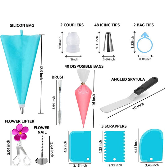 Piping Bags and Tips Set for Icing Cookies, Cupcakes & Cakes - 48 Numbered Cake Frosting Piping Tips with Reusable & Disposable Pastry Bags