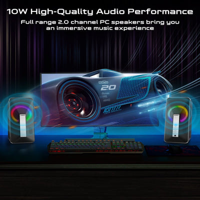 Bluetooth 5.0 Computer Speakers, USB Powered & AUX in with Headphone Jack Speakers, RGB Stereo Gaming Speaker for PC, Desktop, Laptop
