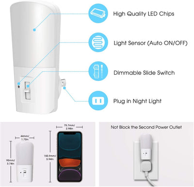 Plug in LED Night Light Dusk to Dawn Light 2 Pack