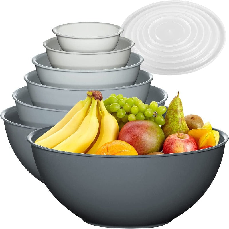 12 Piece Colorful Nesting Plastic Mixing Bowl Set with Lids, 6 Prep Bowls and 6 Lids - Microwave and Freezer Safe
