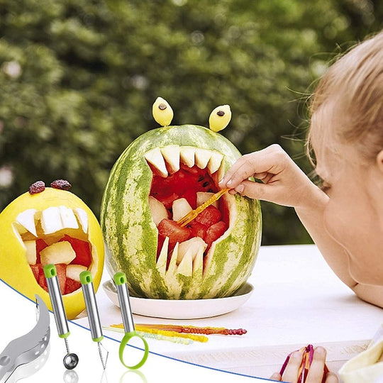 4 Pcs Fruit Carving Tools Knife, Melon Baller Scoop, Stainless Steel Fruit Corer Cutter Kit