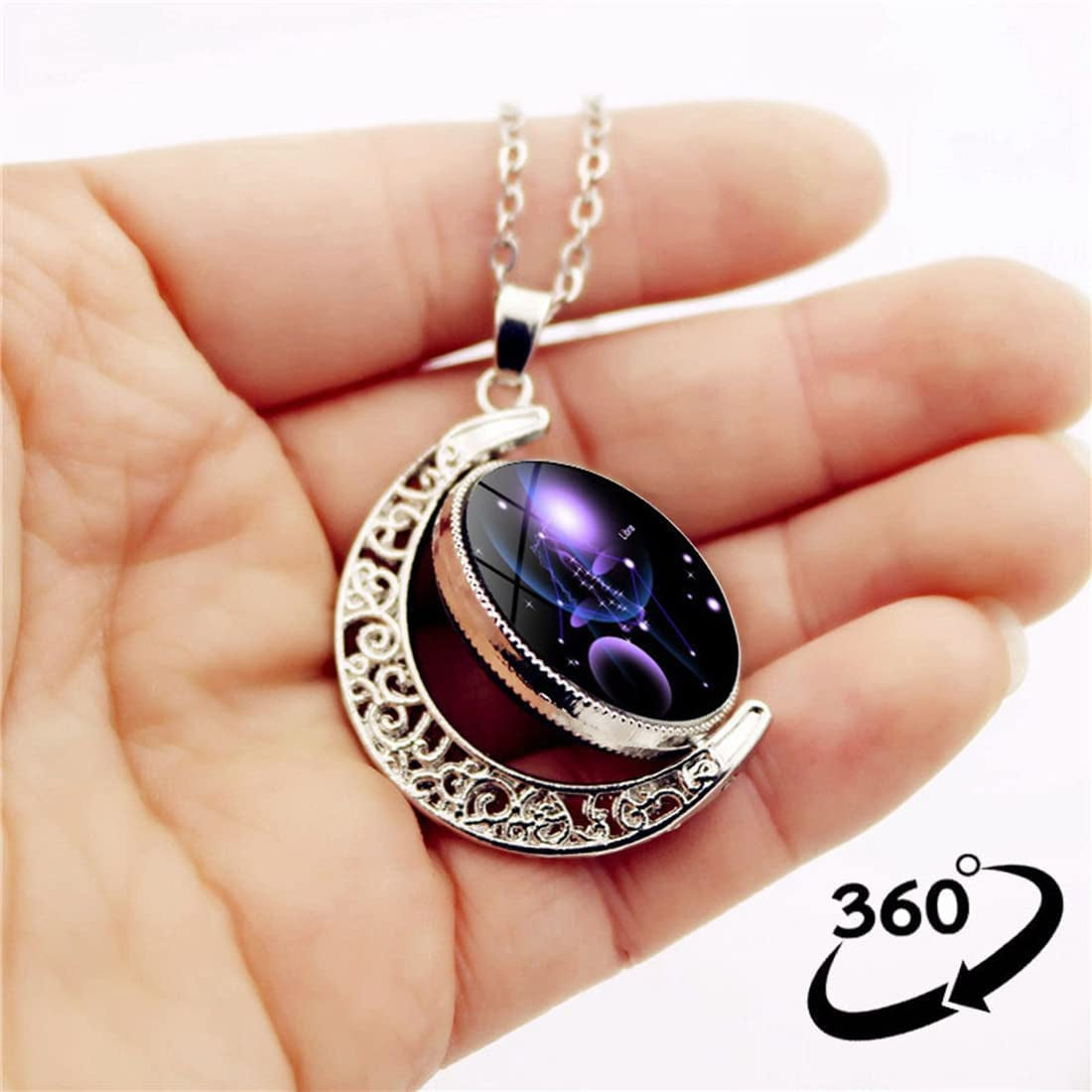 Zodiac Necklace Jewelry Birthday Gifts Astrology 12 Constellation Horoscope Sign Galaxy Crescent Half Moon Pendant Necklace